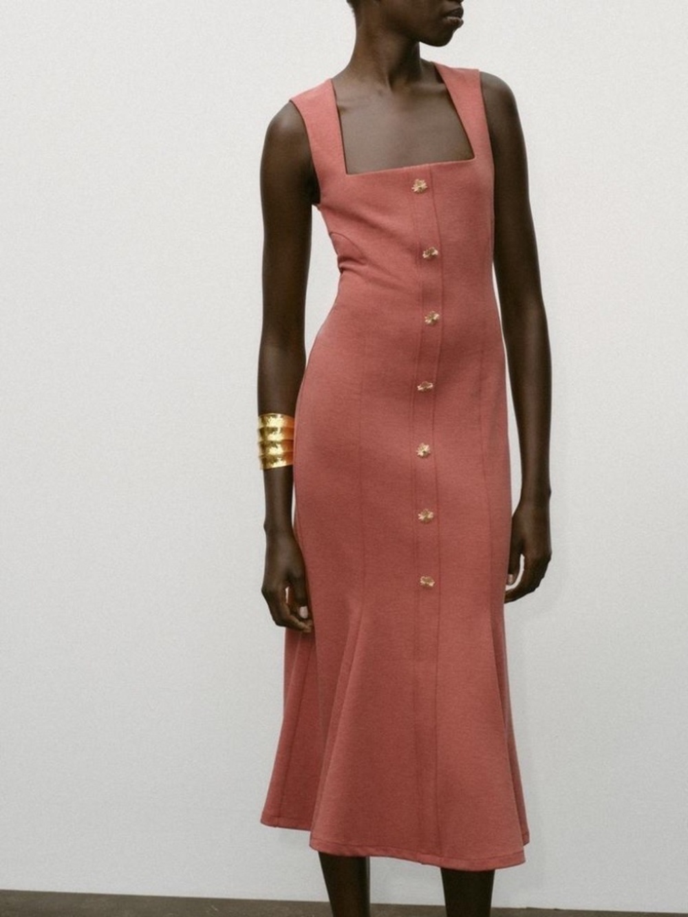 ZARA Coral Buttoned Pique Dress